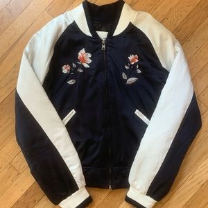 Silence + Noise | Navy blue embroidered bomber jacket